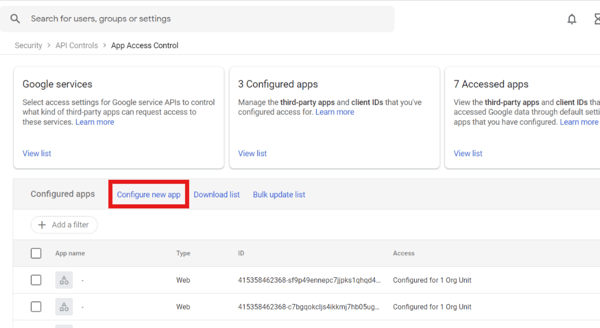 Configure new app