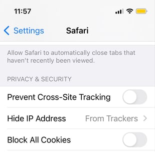 Safari mobile settings